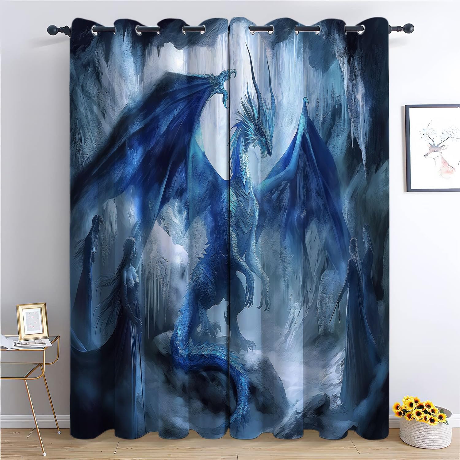 Rideau chambre enfant dragon bleu occultant thermique 2 pièces