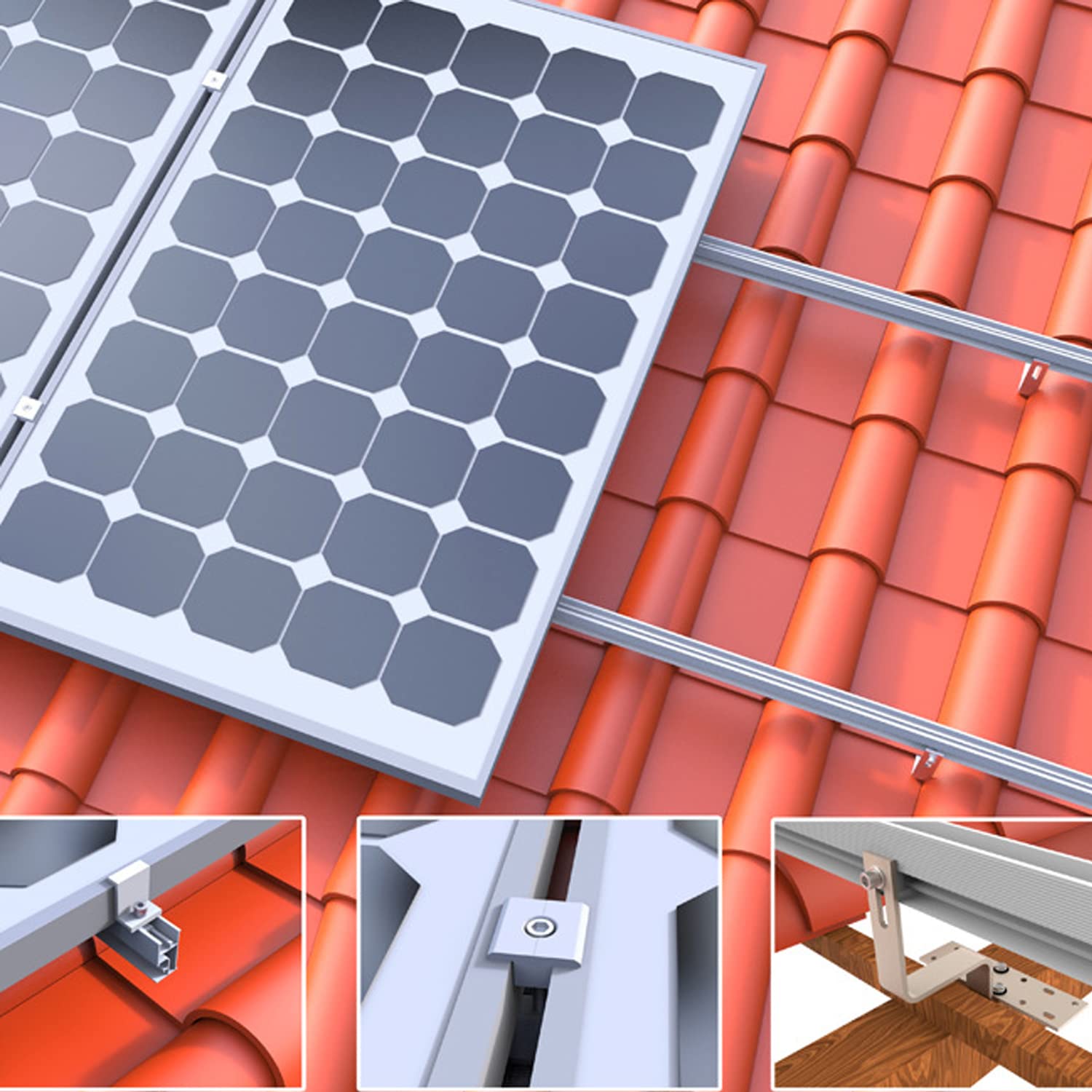 Warmfay Soporte para panel solar de tejas, soporte fotovoltaico para tejas, sistema de fijación de techo de tejas, 115 cm, riel de montaje para 3 módulos, soporte para panel solar de tejas para