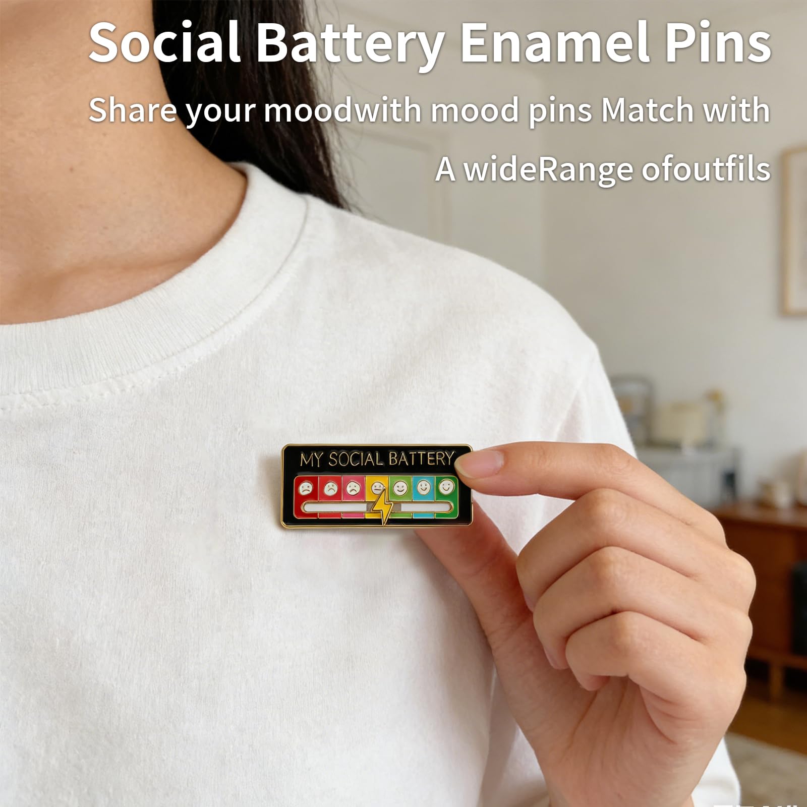 Medidor de Estado de Ánimo, 2 Piezas Batería Social & Insignia, Broche para Mochila