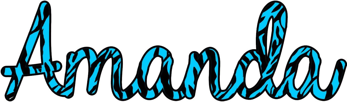 VWAQ Custom Name Zebra Print Decal Personalized Name Zebra Pattern Wall Art Decor Custom Name ZN2 (16" Letter Height, Sky Blue)