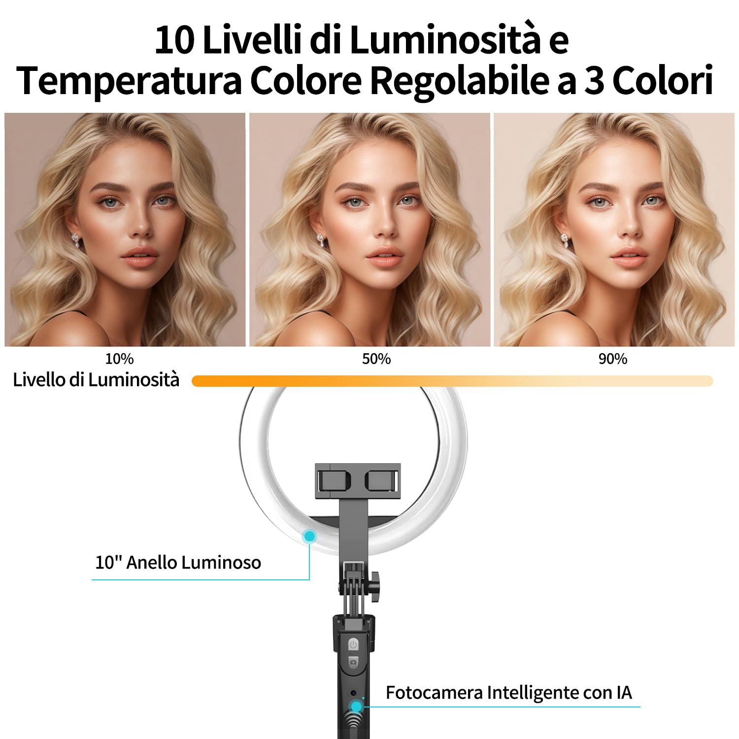 yAyusi Treppiede Rotazione a 360° per Rilevamento Automatico del Volto con Luce ad Anello,180CM Selfie Stick Treppiede con Telecomando,Treppiedes Telefono con Sensore per Streaming Live/Vlog
