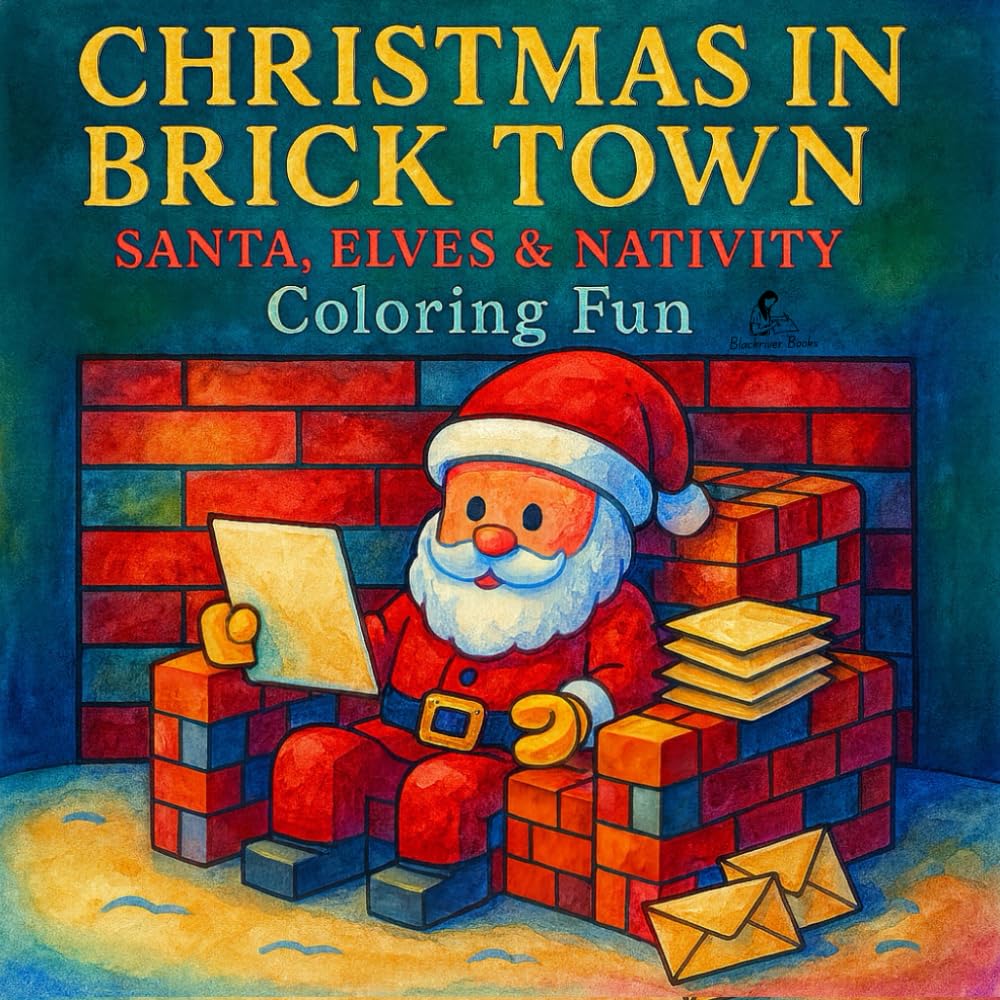 Christmas in Brick Town: Santa, Elves & Nativity Coloring Fun: A Brick-Build Christmas Coloring Book