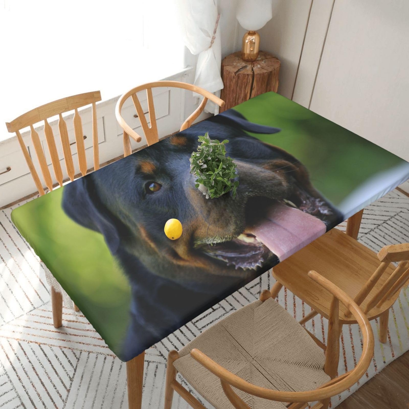 DCEHGEW Elastic Fitted Rectangle Tablecloth for 5ft Tables, rottweiler wallpaper Printed Oilproof & Washable Fabric Picnic Table Cloth Table Covers