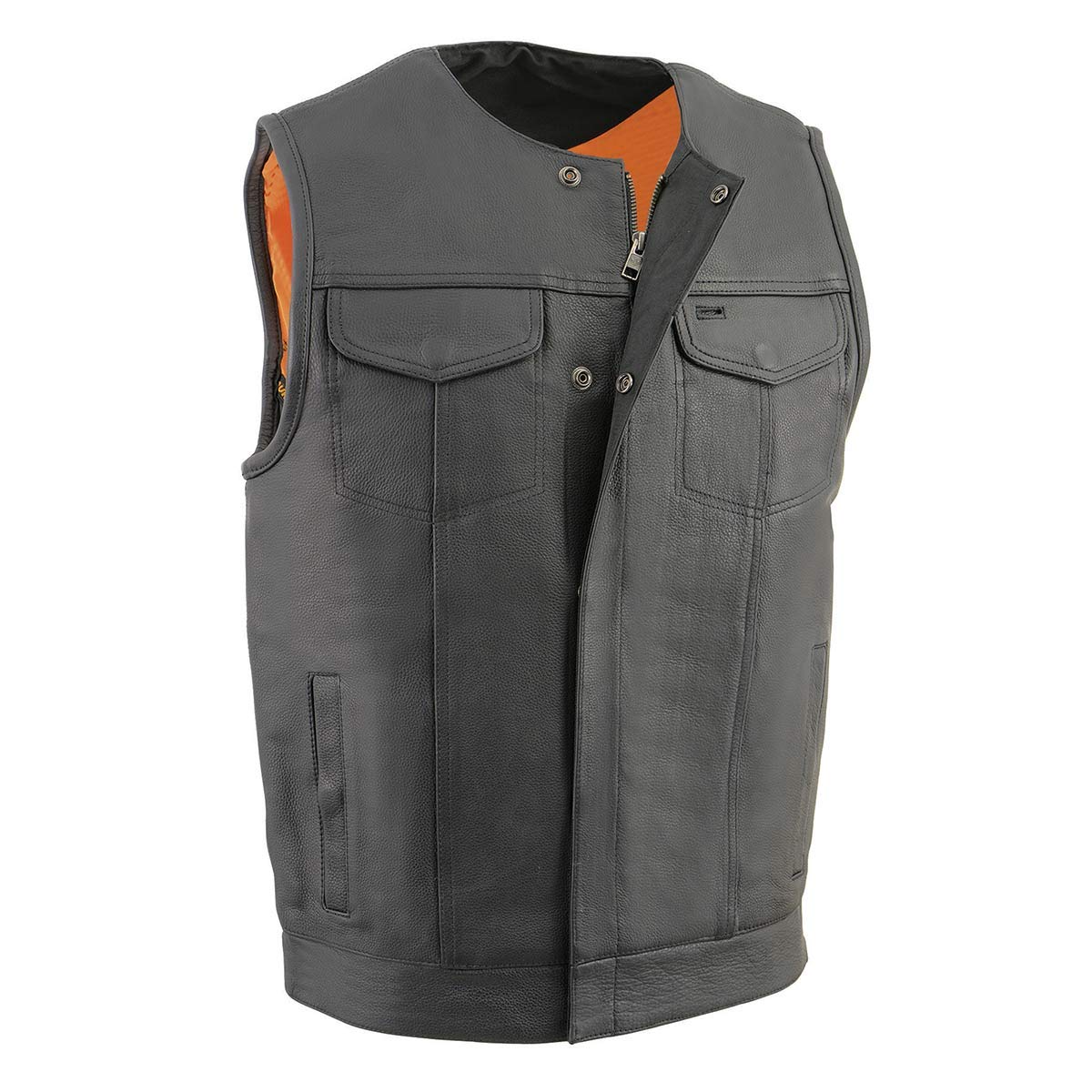 Milwaukee Leather Men's MLM3515 Black Premium Collarless Club Style Motorcycle Vest w/Cool-Tec Leather Treatment - 2X-Large