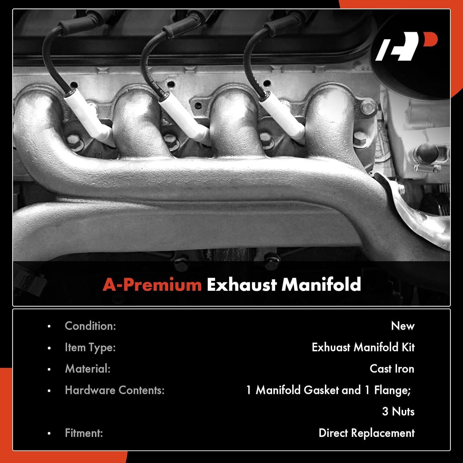 A-Premium Right Side [V6 3.3L] Engine Exhaust Manifold W/Gasket & Nuts & Heat Shield Compatible with Nissan Frontier 1999-2004, Xterra 2000-2004