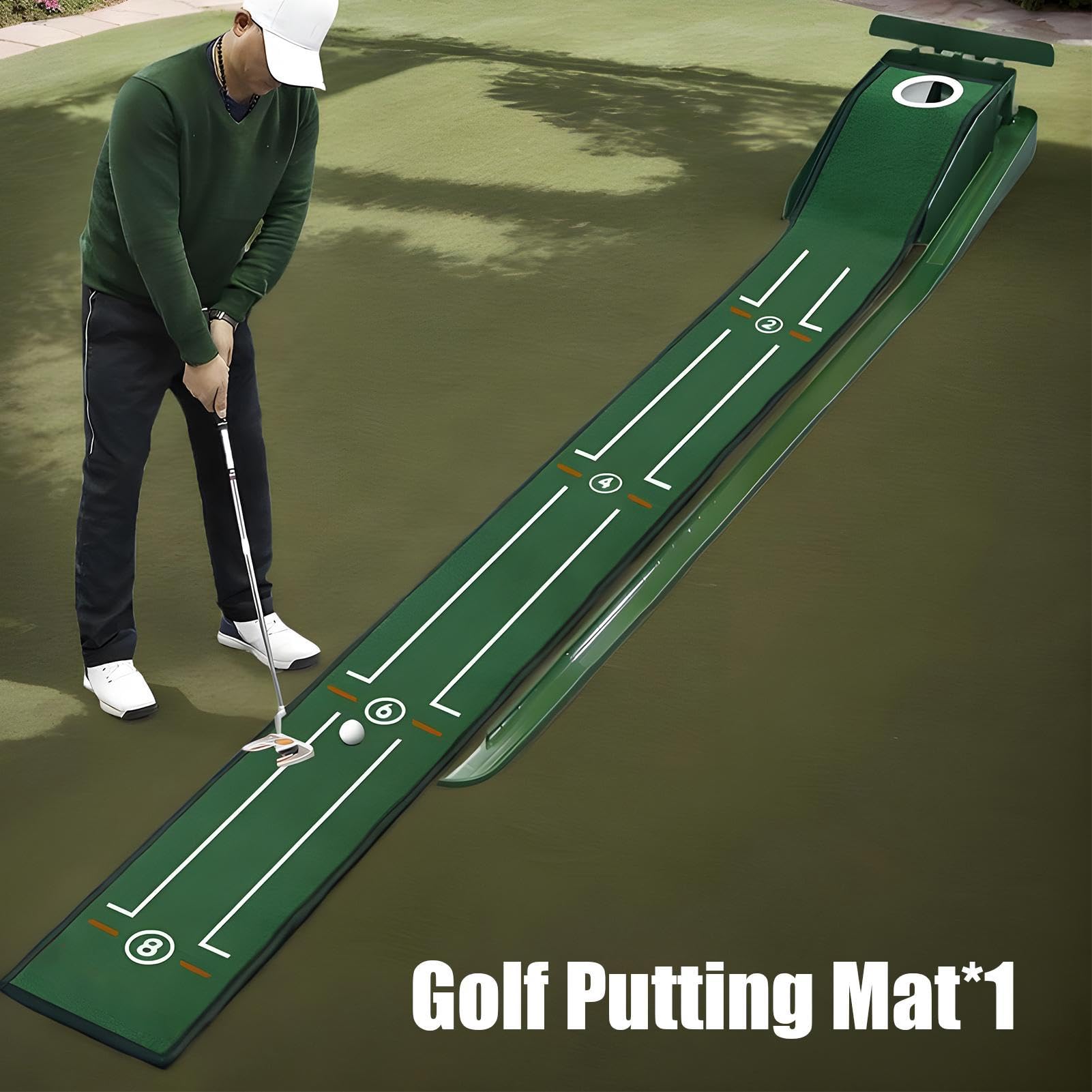 Alfombrilla de putting, práctica en casa, terciopelo de alta calidad, guías de alineación, retorno automático de bola, 10 pies de longitud, uso en interiores y oficinas para hombres, mujeres, portátil