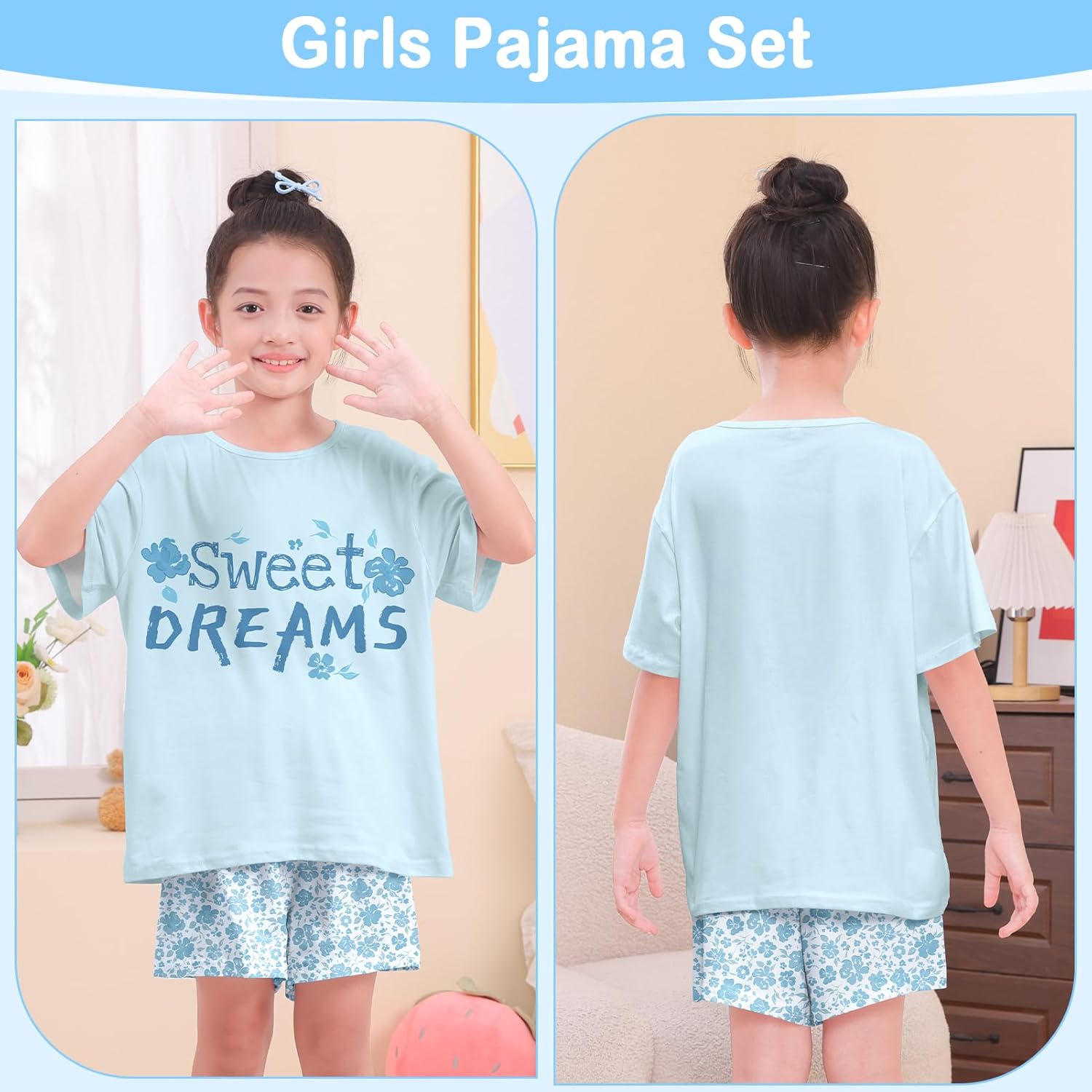 Girls Pajamas for Kids Summer Pjs for Girl Pajama Sets 2Pcs Short Sleeve Top Sleepwear for Teen 8-15 - Image 6