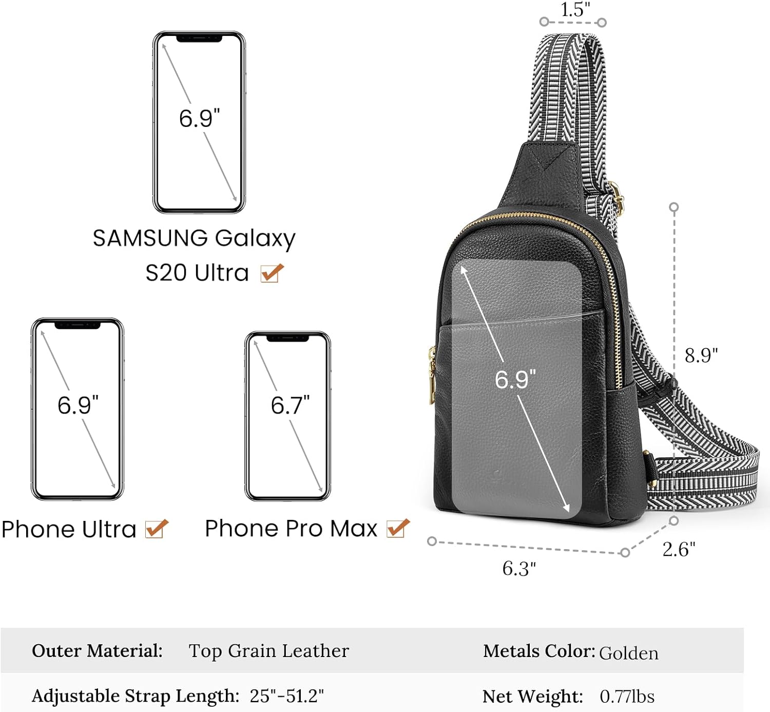 S-ZONE Genuine Leather Sling Bag for Women Men Small Crossbody Shoulder Purse