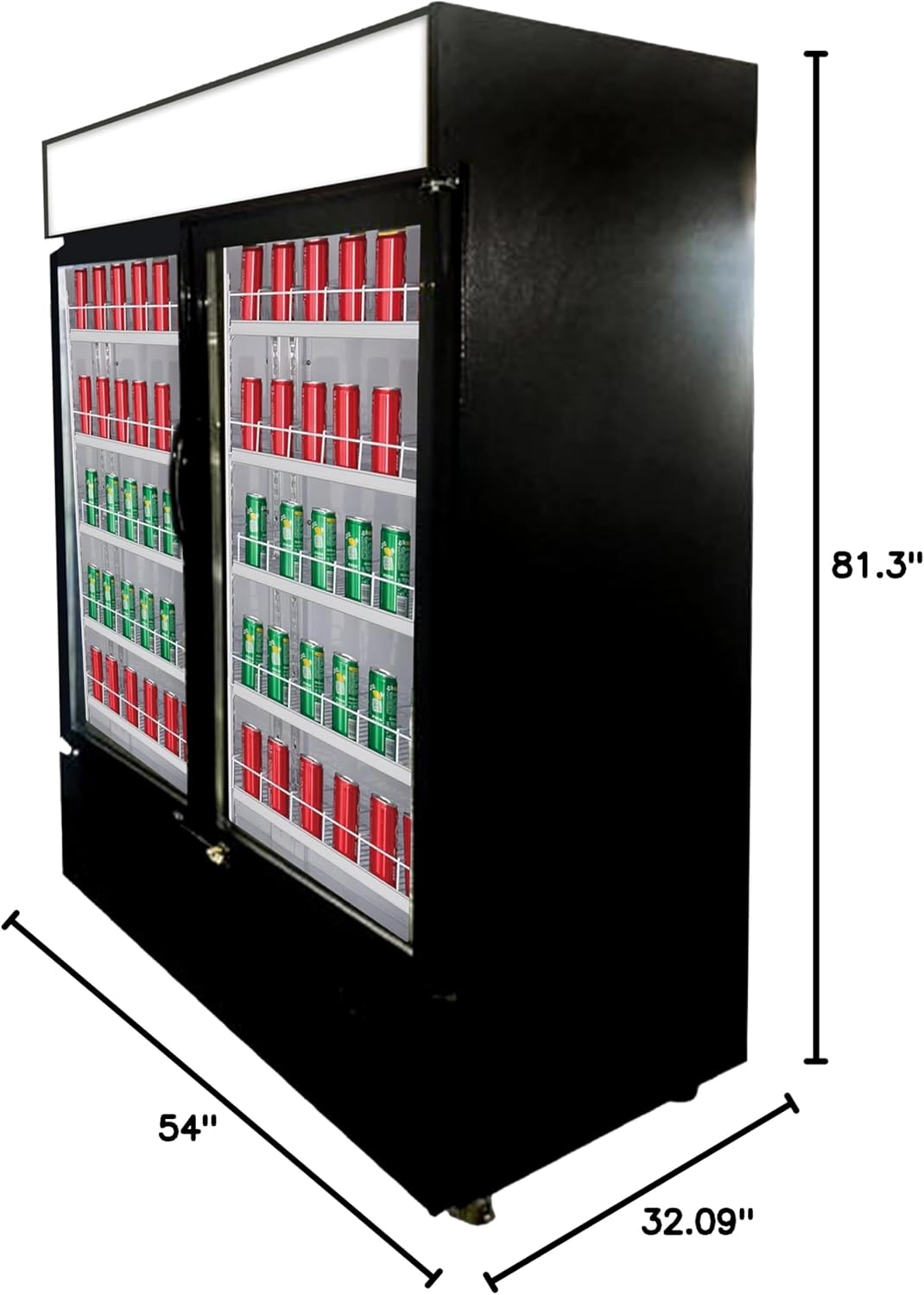 Commercial Glass Door Merchandiser, 39.9 cu ft, Double Sliding Doors, LED Lighting, Auto Defrost, Black CDM-49RS