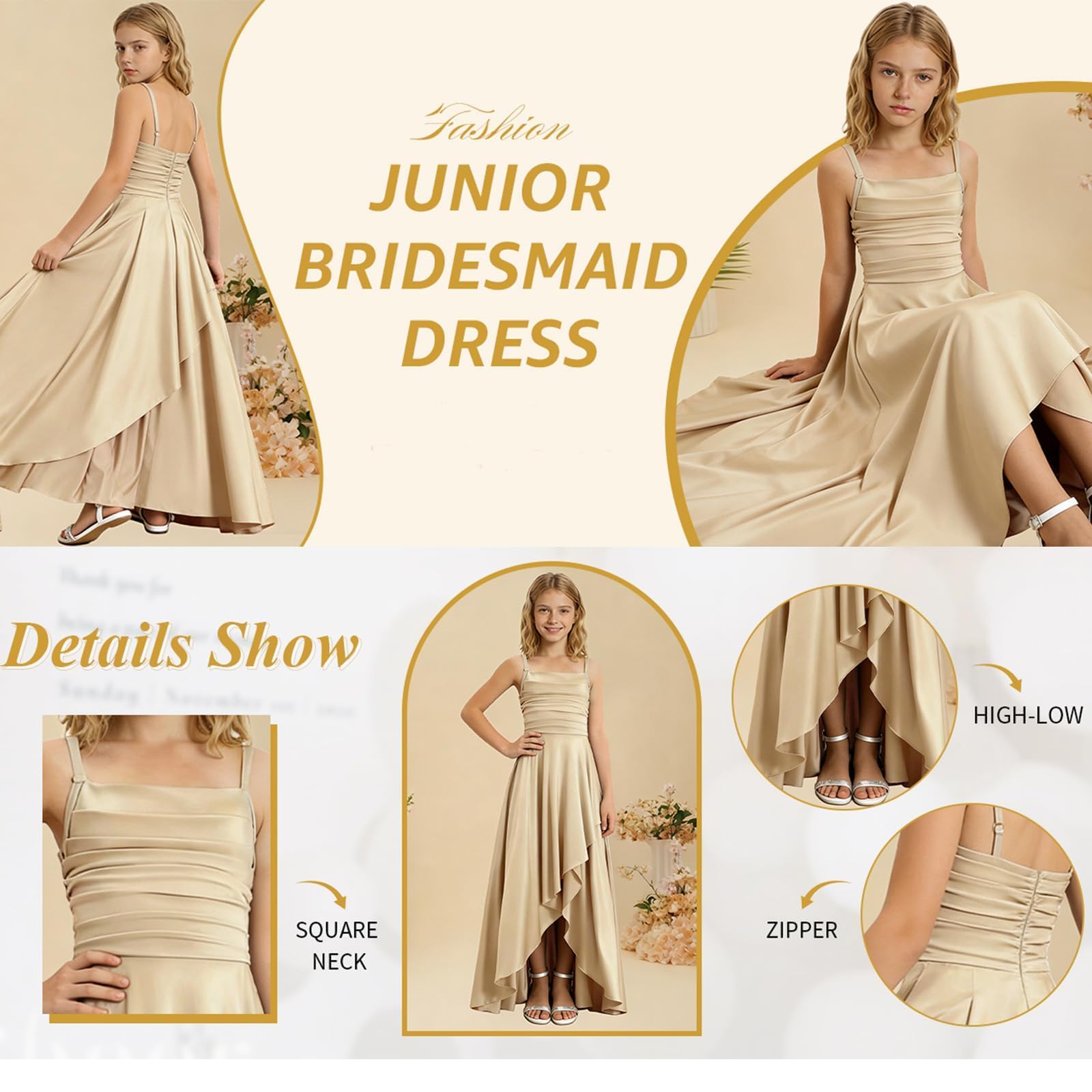Robe de soirée pour Fille Élégante Robe de Bal Promo Courte Devant Longue Derriere Satin Robes ado d'été Sans Manches Épaules Dénudées Princesse Robes Trapèze Mariage Fête Danse Anniversaire 3-14 Ans
