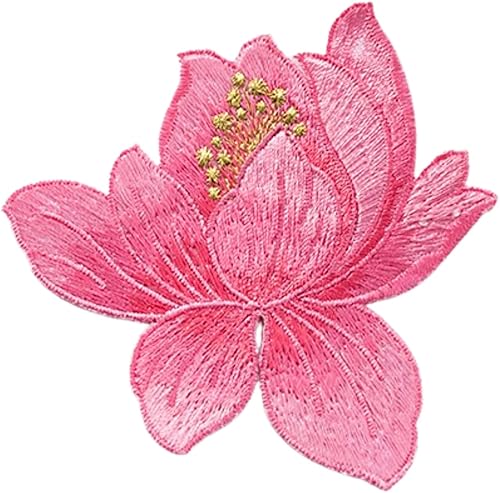 Apliques de bordado de flor de loto multicolor de 3.1 x 3.1 in, 5 parches de flores para planchar, parches de loto para planchar en camisetas, ropa,
