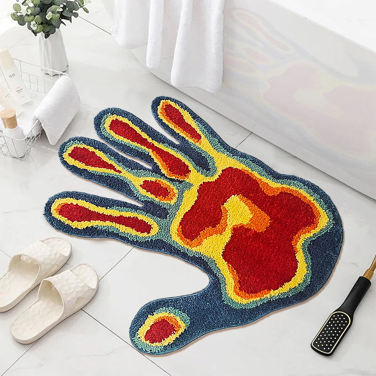 PRELETOCH Hand Shape Bath Rug Funny Abstract Bathroom Rugs Soft Microfiber Shower Mat Non Slip Water Absorbent Bath