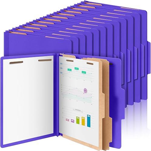 Skyygemm 48 Pcs Classification Folders Bulk 2 Dividers File Folder with Fastener 2 gs Letter Size Pressboard Filefolders with 3.5 Inch Expansion for Organize Office Medical Document (Purple)