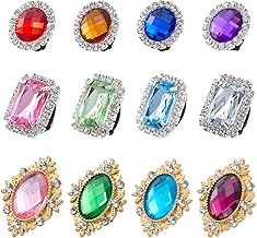 FINGERINSPIRE 12 x Lace Clips Charms with Rhinestones Rectangle/Diamond/Round Detachable Shoe Charms with Plastic Buckle Clip Shoe Buckle for Shoes