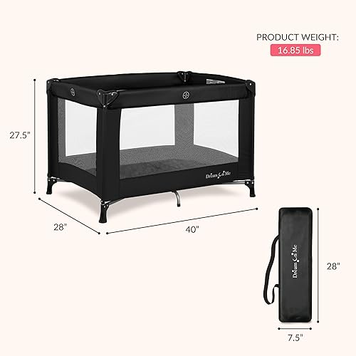 Miniatura 3 de Dream On Me Nest Corral portátil en negro con bolsa de transporte y correa para el hombro, corral portátil para bebé liviano, empacable y de fácil