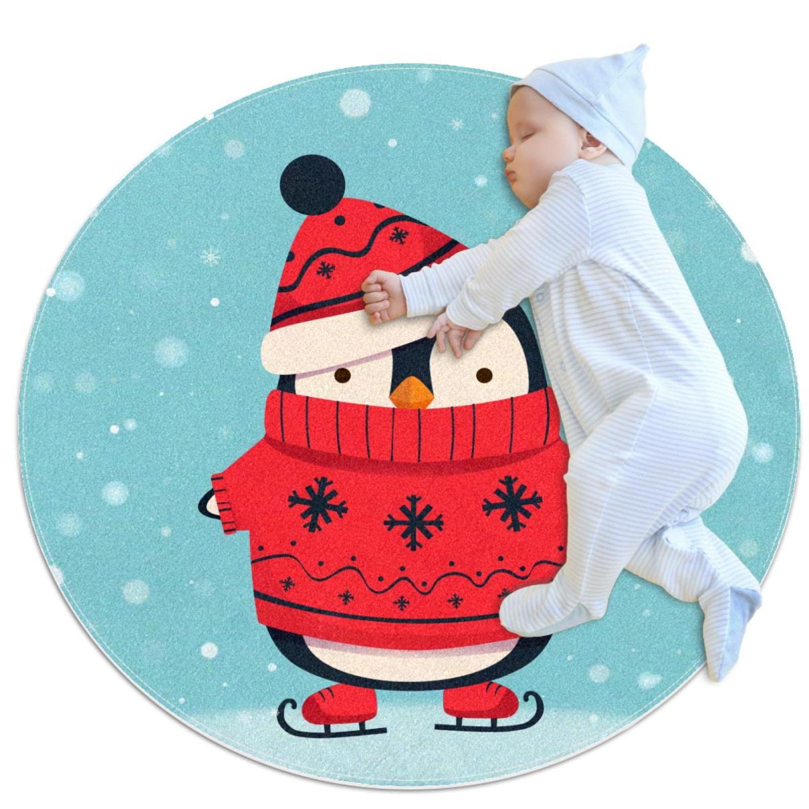 Ski de pingouin mignon tapis ronds antidérapants doux et isolant pour le salon