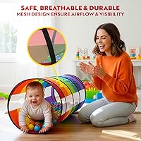 Vista 5 de Túnel de juego extragrande para niños pequeños de 1 a 3 años – Tubo de gateo emergente para bebés, actividad sensorial, juguete para niños