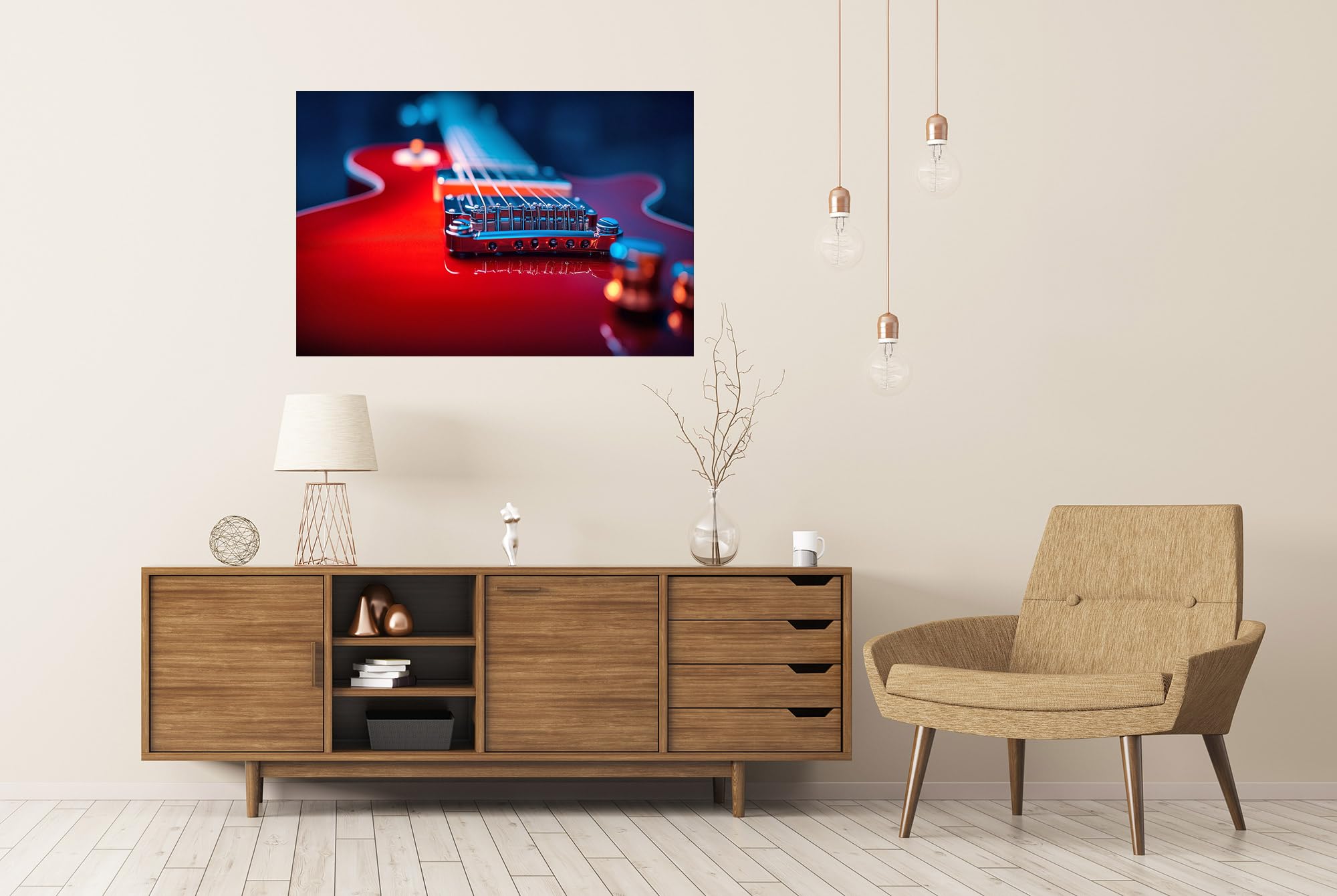 islandburner Prime XXL - Poster da primo piano di una chitarra elettrica rossa con luci bokeh per camera musicale, musicista, negozio di musica, immagini premium