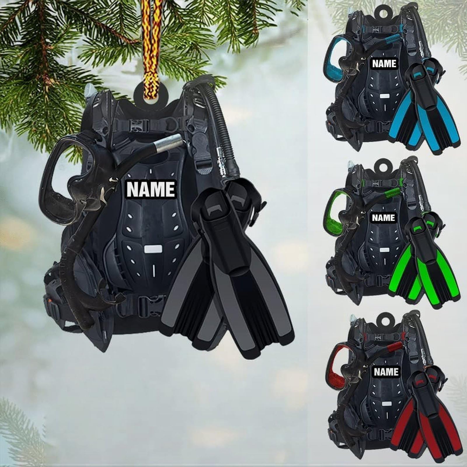 Luckluccy Style Scuba Diver Christmas Ornament,Custom Name Scuba Ornament For Christmas Tree Hanging Décor