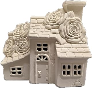 Rose Cottage Fairy House 8" L x 6" H Ceramic Bisque Ready to Paint