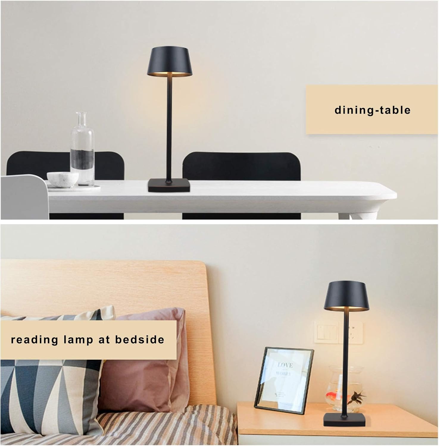 Wireless Table Lamps, 3 Colors Stepless Dimming Touch Control LED Desk Lamp IP54 5200Mah Small Table Lamp with Rechargeable Battery