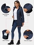 ROYAL MATRIX Women's Packable Puffer Jacket with Hood, Lightweight Quilted Travel Long Puffer Coat with Pockets