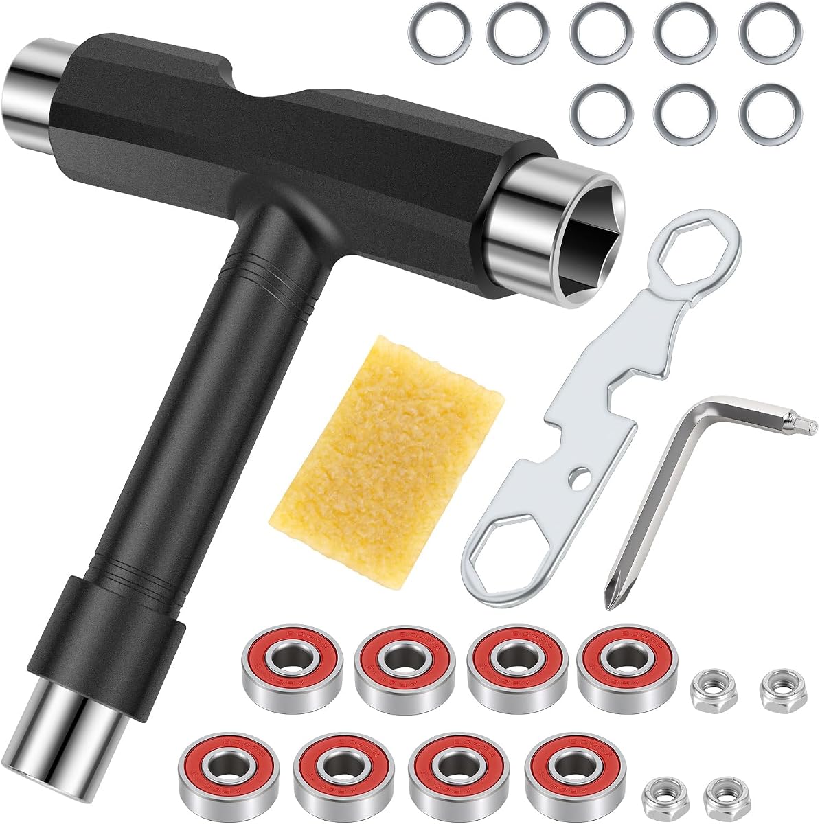 Skate Tools Kit Multi-Function Portable Skateboard Bearing Press Tool Accessory with T-Type Allen Key and L-Type Phillips Head Wrench Screwdriver for Roller Skates Skateboards Scooters