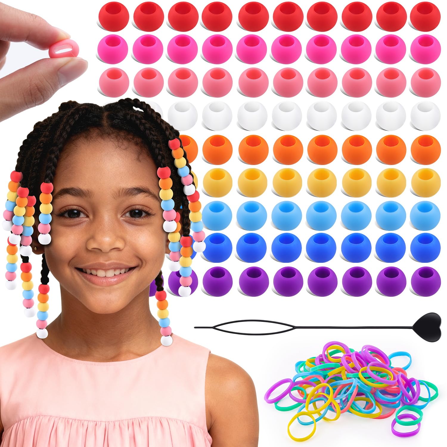 Large Silicone Hair Beads with Beader
