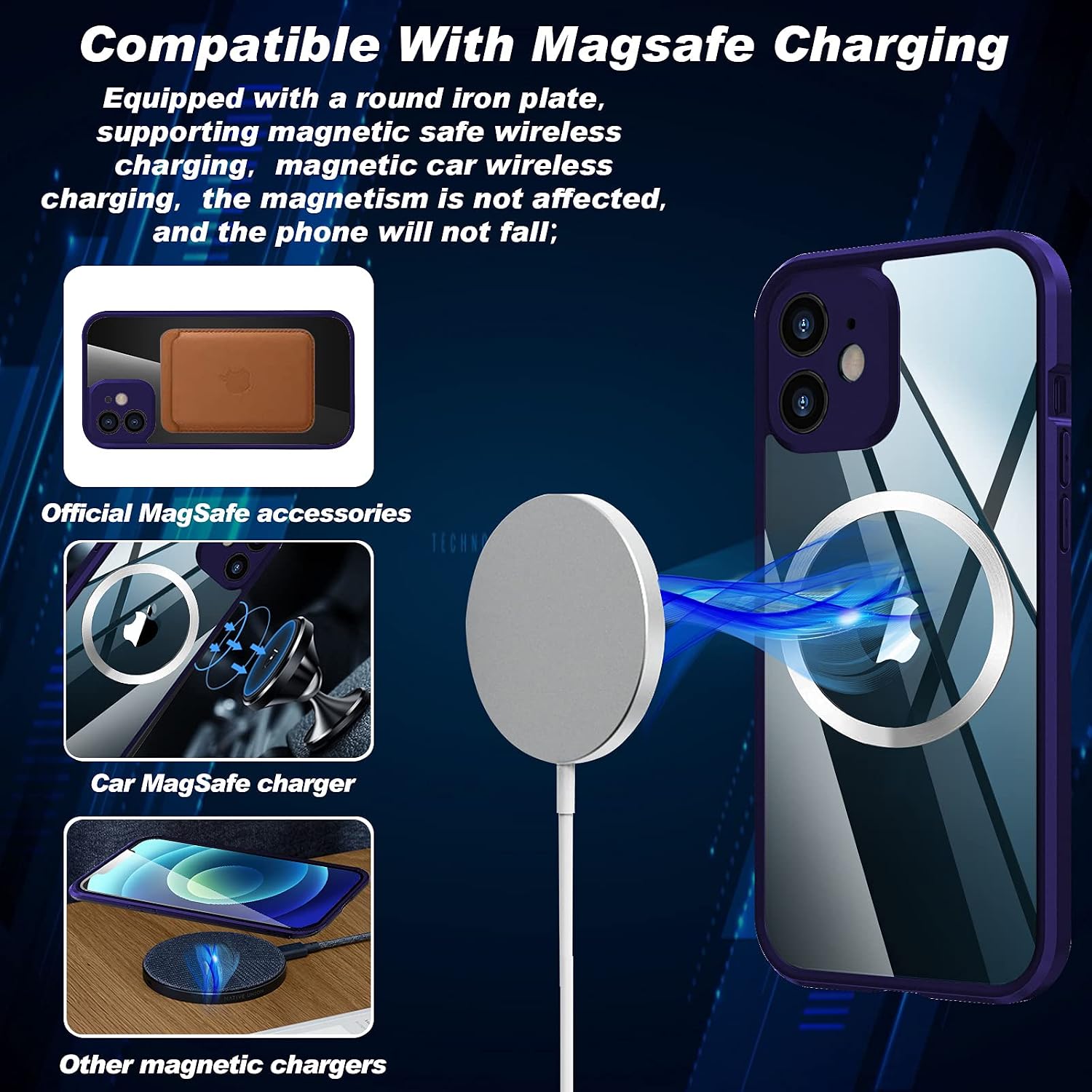 OFOCASE Clear Designed for iPhone 11 Case, Full Body Case with Built-in Tempered Glass Screen Protector, Soft TPU Bumper Case Cover for iPhone 11 6.1"-with Extra Magnetic Ring (Blue)