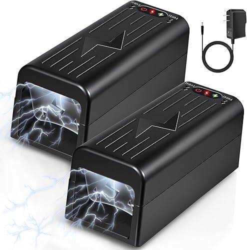 Rat Zapper - Trampa eléctrica para ratones, 2 paquetes de mata ratas electrónico con deflector antiescape en interiores, potente voltaje mata