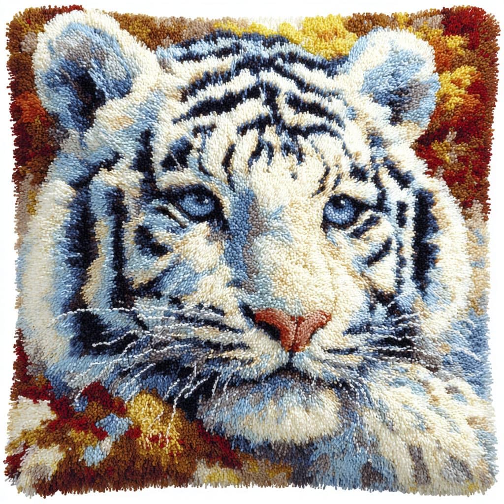 Henypt DIY Latch Hook Rug Kits,Latch Hook Cushion Kits, White Tiger