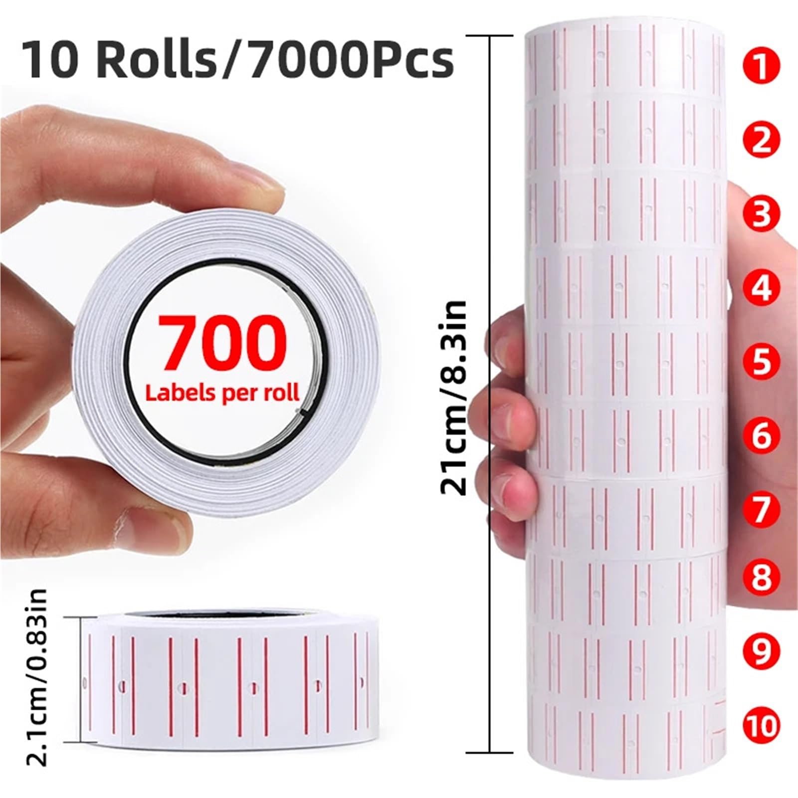 Price Gun Labels - 20 rollos de 7000 hojas, etiquetas de precio de una sola línea, etiquetas adhesivas Mx-5500, rollo de papel de 21 x 12 mm (rojo)