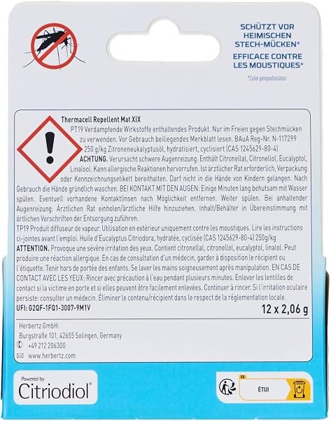 Thermacell M-48 Nachfüllpack - 12 Plättchen für 48 h Schutz (OHNE Gaskartusche) - Natürlicher Wirkstoff aus Zitroneneukalyptusöl zur Mückenabwehr - 15m² Wirkbereich - 3