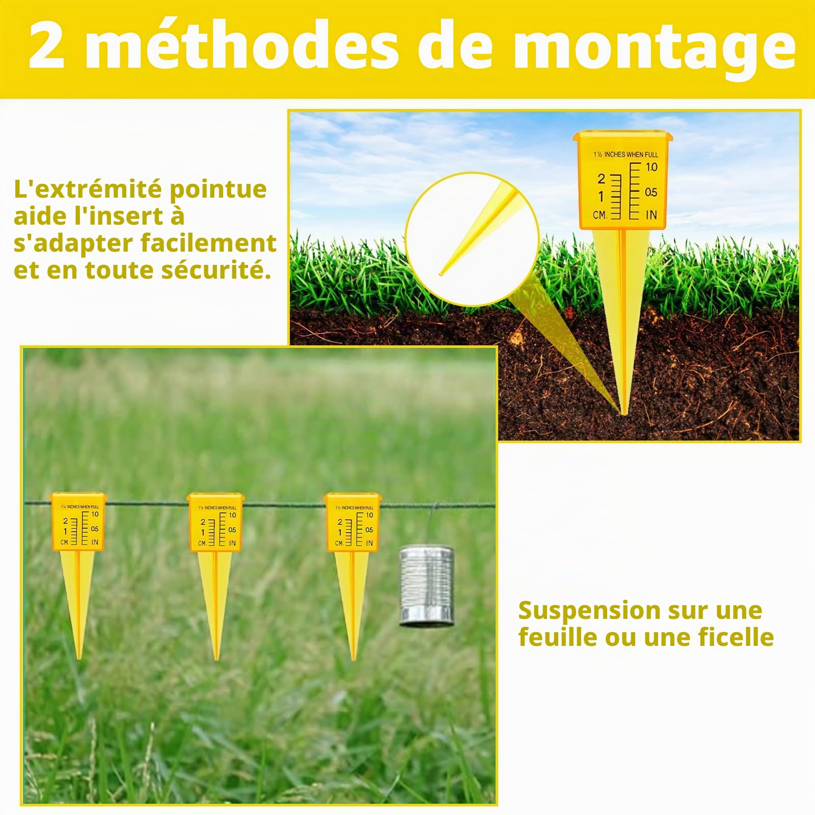 Tefola Lot de 20 pluviomètres de jardin pour surveillance des précipitations, avec piquet, en plastique avec 2 unités en cm et pouces, pour jardins, potagers