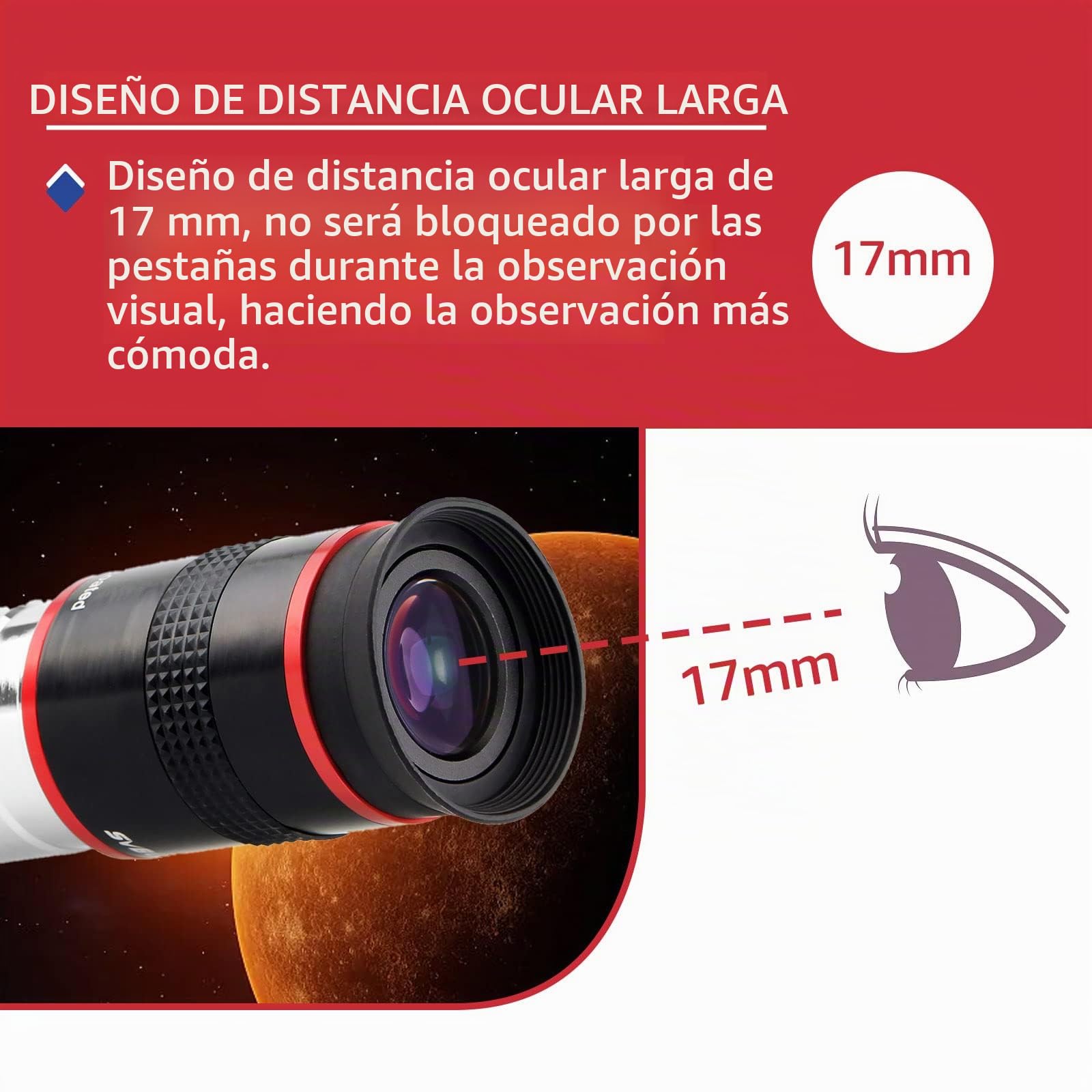 Svbony Ocular para Telescopio de 6 mm, Ocular Gran Angular de 68°, Ocular Planetario de 1,25", Accesorios para Telescopios Astronómicos con Lente FMC, para La Observación del Luna