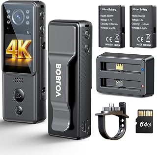 BOBLOV 4K A29 Wearable Body Camera with Audio and Video, Dual Batteries & Charging Dock, Mini Camcorder with Night Vision for Police, Vlogging, and Daily Recording (64GB)