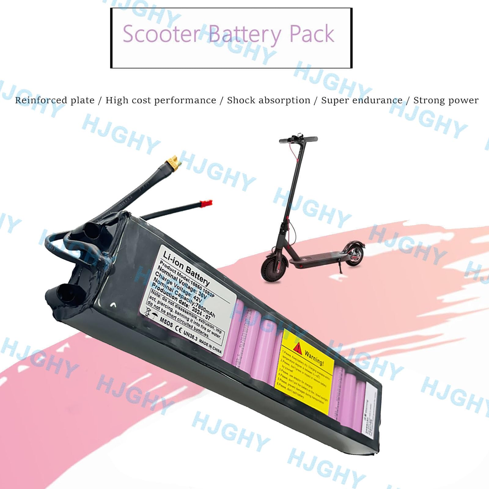 Batterie Lithium PVC 36 V 7,8 Ah pour Hoverboard, Batterie 7800 mAh pour Trottinette électrique avec connecteurs JST et XT30, Compatible avec Moteur 280 W du modèle M365.