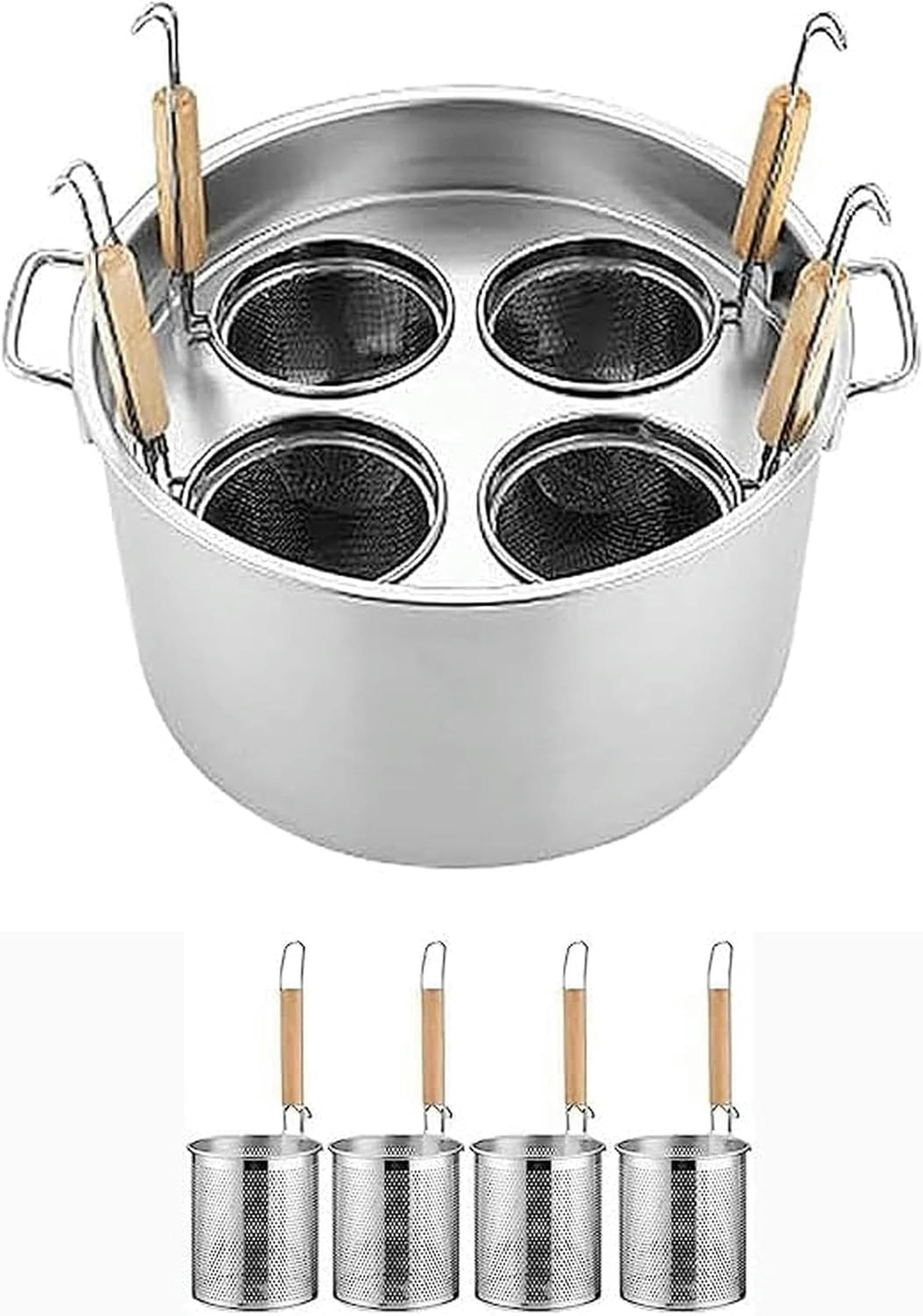 Olla de Fideos Comercial, Olla Multifuncional para cocinar Pasta, Juego de Olla para cocinar Pasta Comercial, con Divisor y colador, Olla de Acero Inoxidable (3 Agujeros)