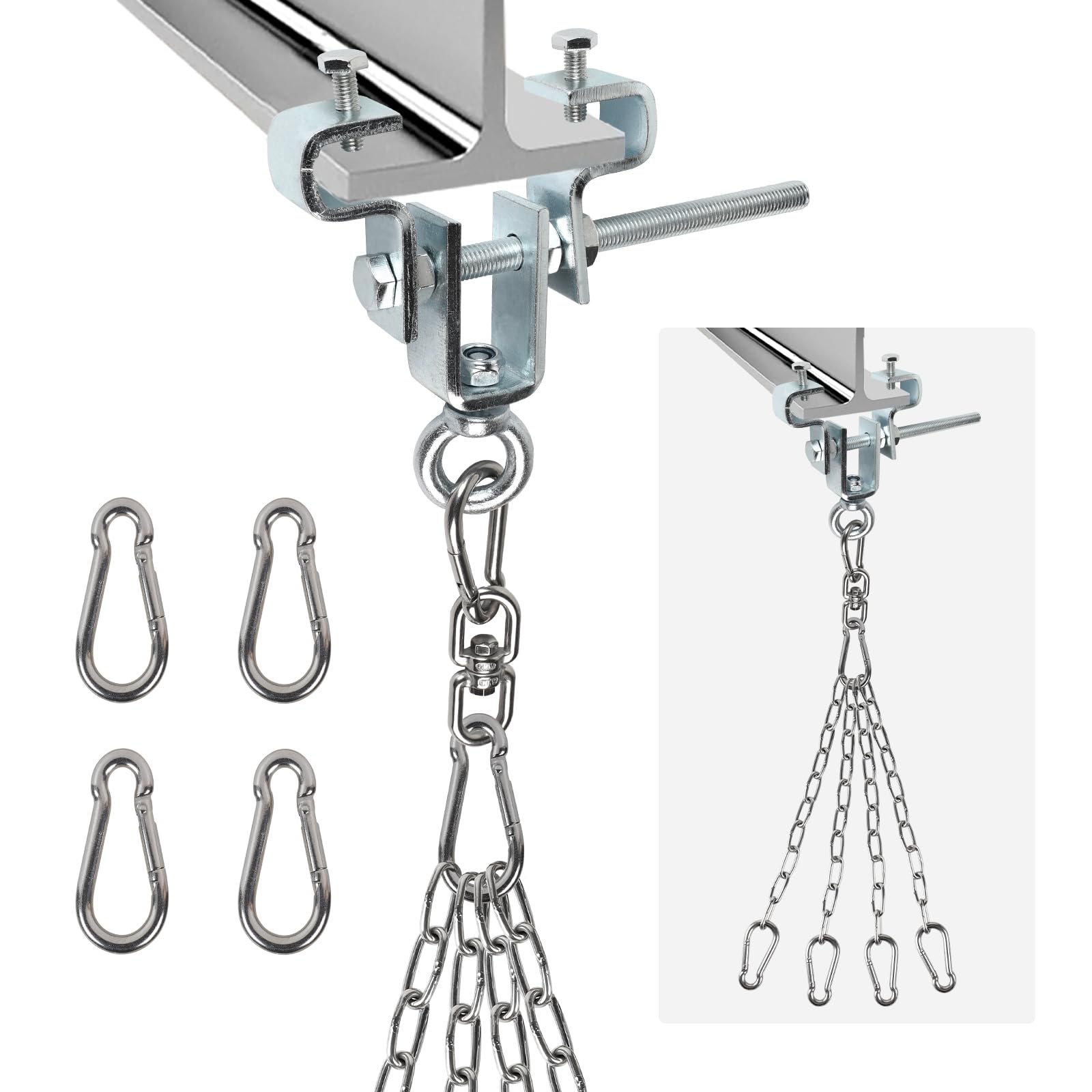 SUPAWAY 1pc I-Beam Bracket Steel Punch Bag Holder with 4 Strand Chain Carabiner Attachment for Sandbag Indoor/Outdoor Training Muay Thai Boxing MMA — image 1