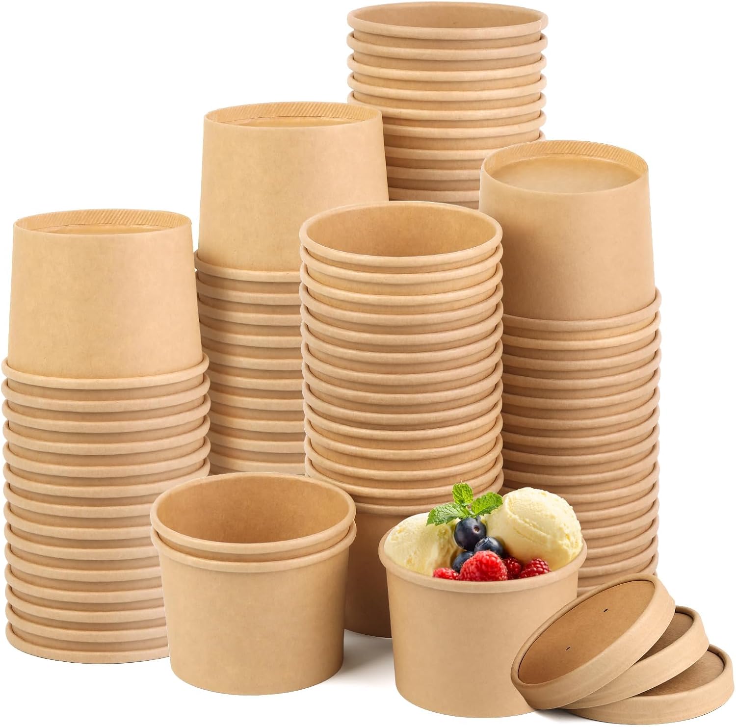 50 Pack 12 oz Paper Soup Cups with Lids, Disposable kraft paper bowls, Paper Soup Containers To Go, Ice Cream Containers For Dessert Yogurt Ice Cream (50 Count (Pack of 1)) Thumbnail