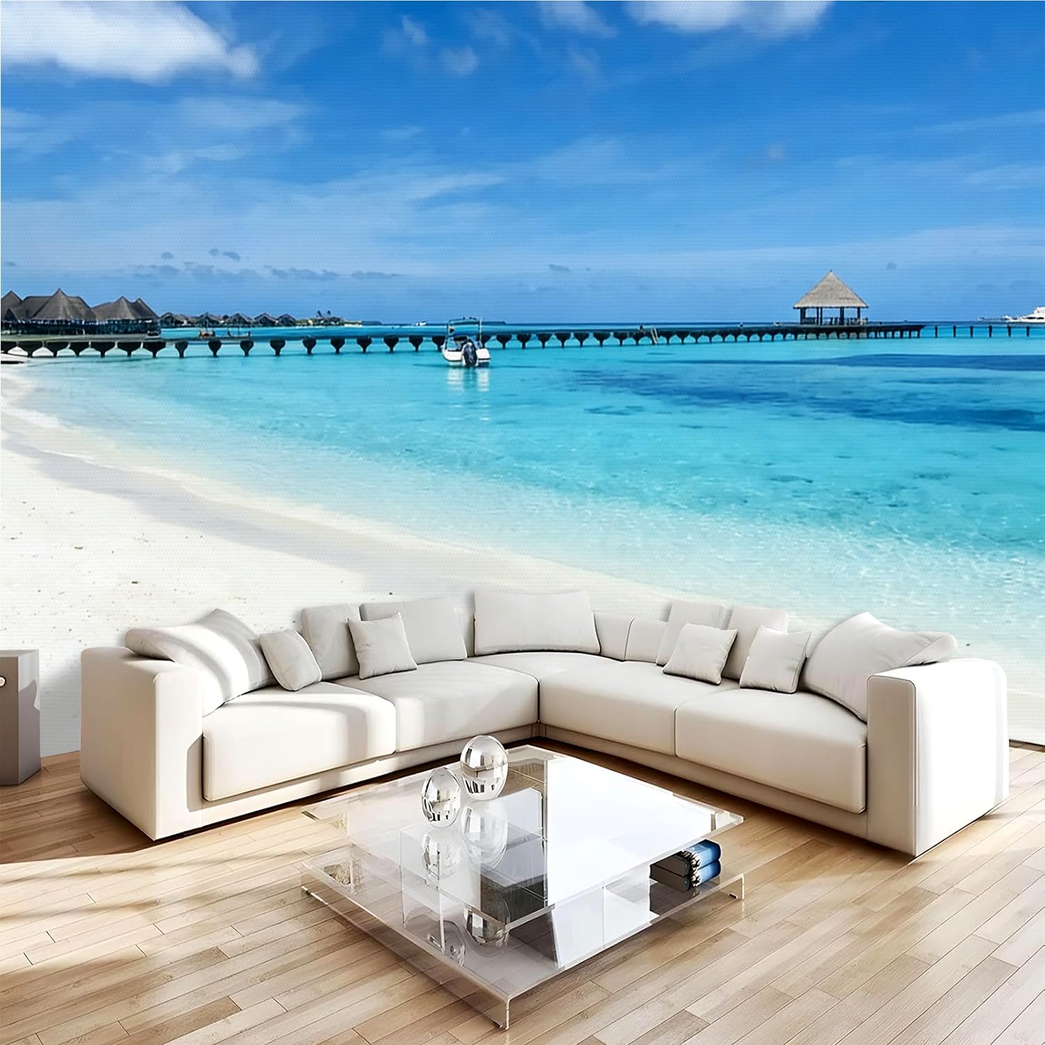 Papier peint panoramique 3D 200x140 cm plage océan mural intissé 1M2796