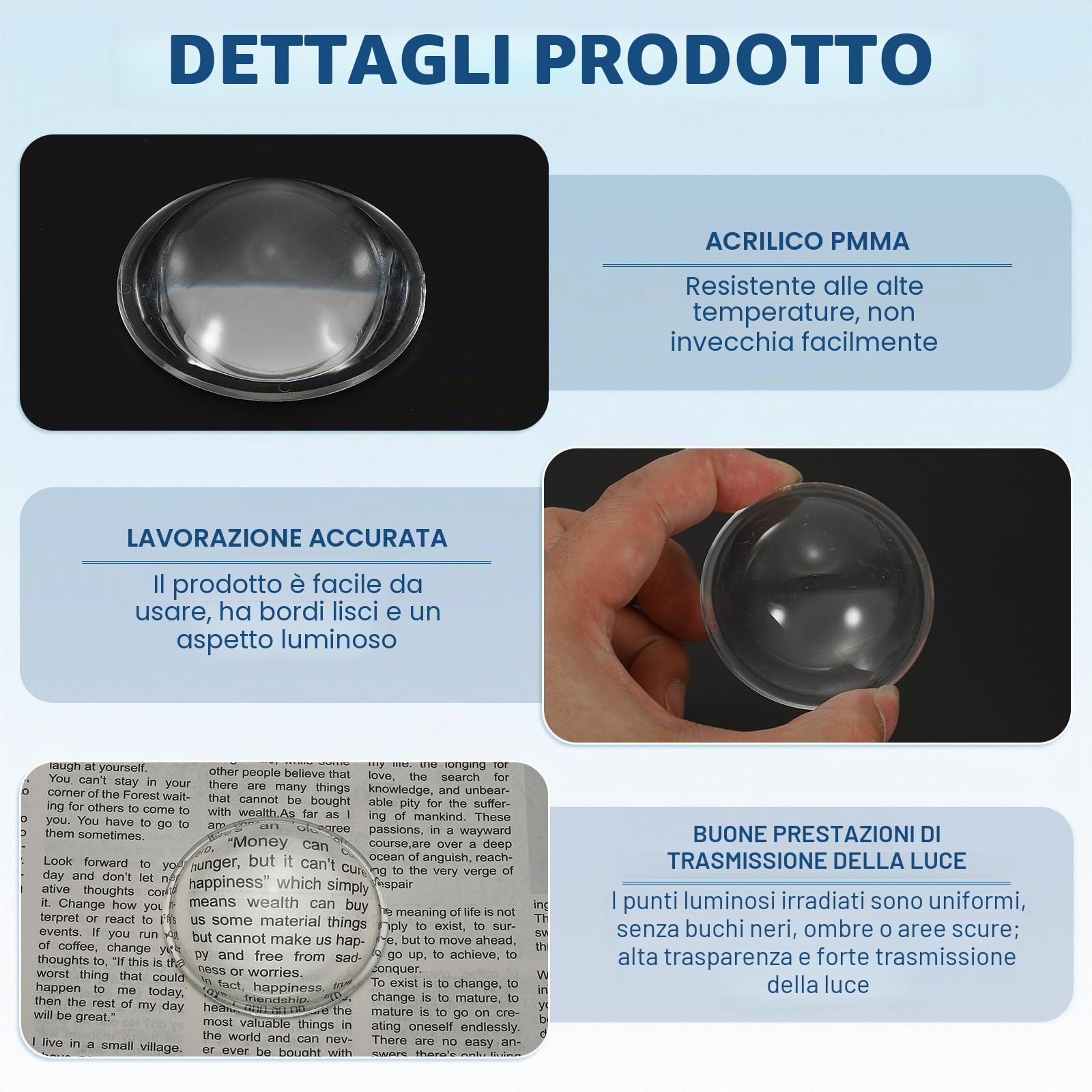 Lente Ottica Piano-convessa 54mm X 19mm – 3 Pezzi In PMMA Trasparente Per LED Auto, Bici E Proiettori
