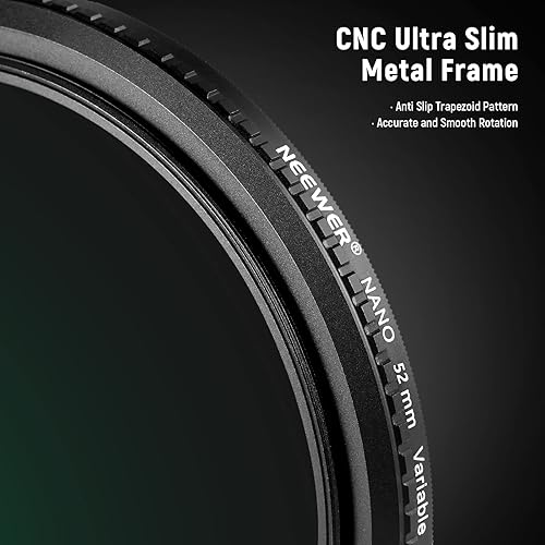 Miniatura 7 de NEEWER Filtro ND variable de 2.047 in ND8-ND128 Filtro de lente de cámara (3-7 paradas) Filtro HD ultra delgado de densidad neutra cruzada sin X con