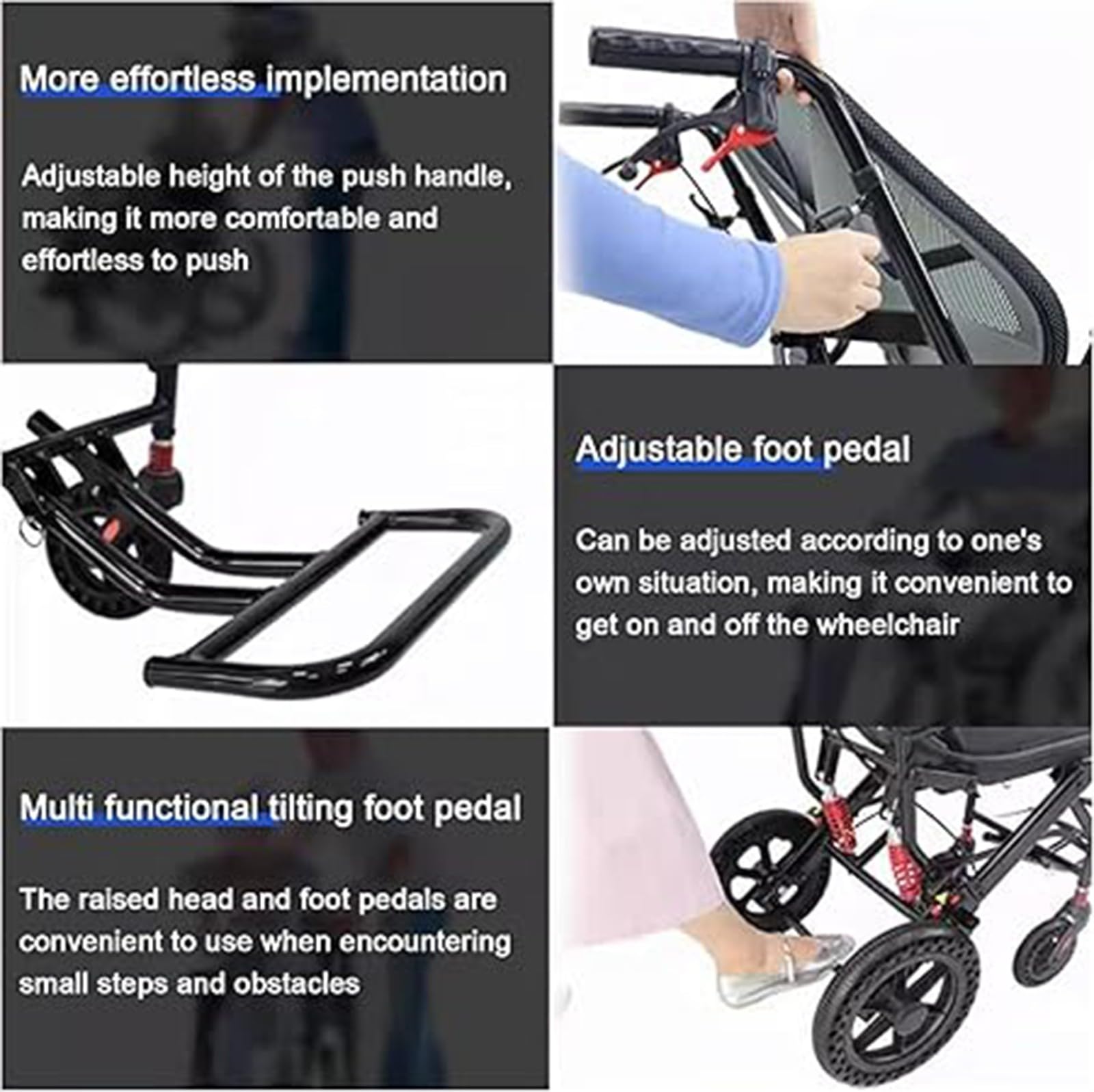 Sillas de Ruedas Silla de Ruedas Plegable Silla de Ruedas de Transporte Ultraligera de Aluminio para Viajes Silla de Ruedas Plegable para el hogar y de Viaje A