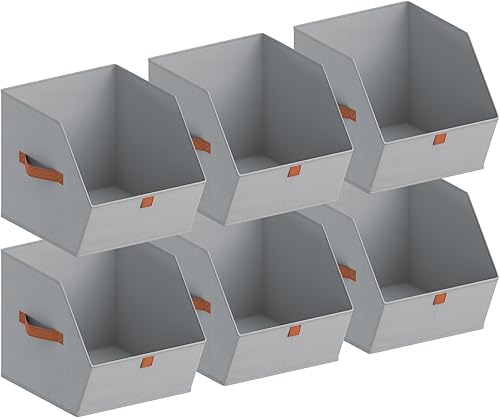 Miniatura 11 de Cestas de almacenamiento de tela para armario - Juego de 6 contenedores cuadrados con asas duales para ropa, toallas, juguetes, organizadores de