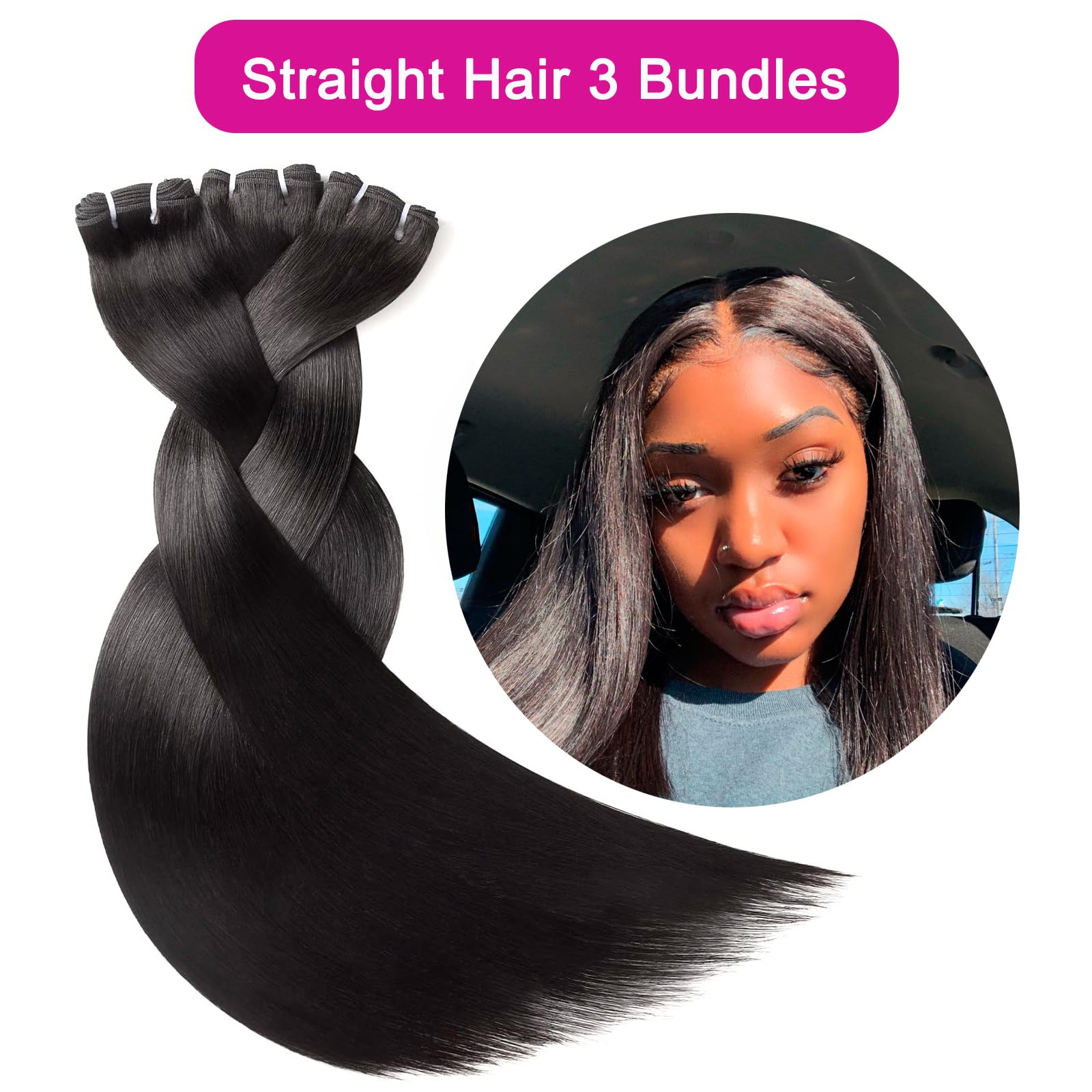 Paquetes de cabello humano liso 16 18 20 pulgadas brasileño 100% cabello virgen sin procesar paquetes de tejido recto cabello humano 3 paquetes (total 300g)