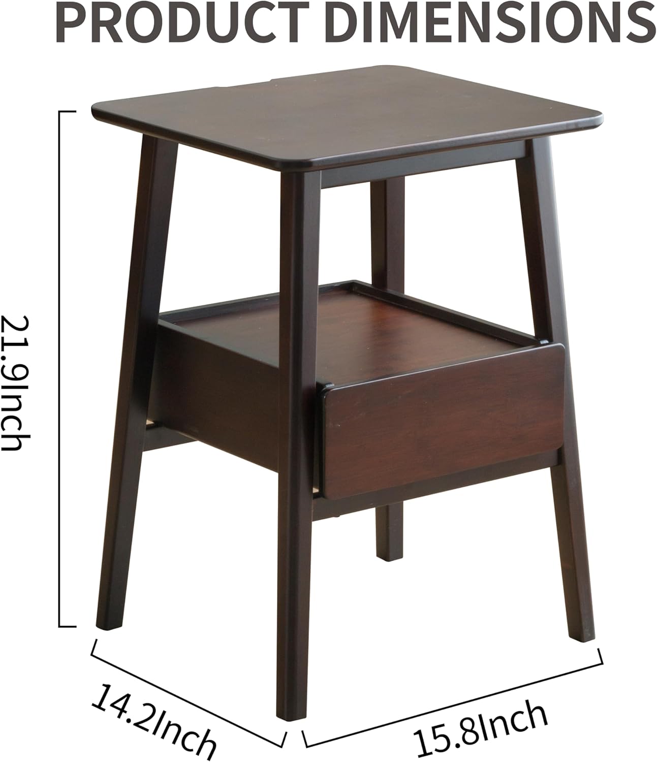 Nightstand Mid Century Modern and Drawers Display Cabinet for Bedroom Bamboo Bedside Tables 21.9x15.8x14.2in with USB Charging Port Night Stands Bed Side Table Maroon