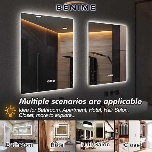 Miniatura 9 de Benime Espejo de baño LED de 20 x 28 pulgadas, espejo de tocador de baño retroiluminado, espejo de tocador de baño retroiluminado para pared,