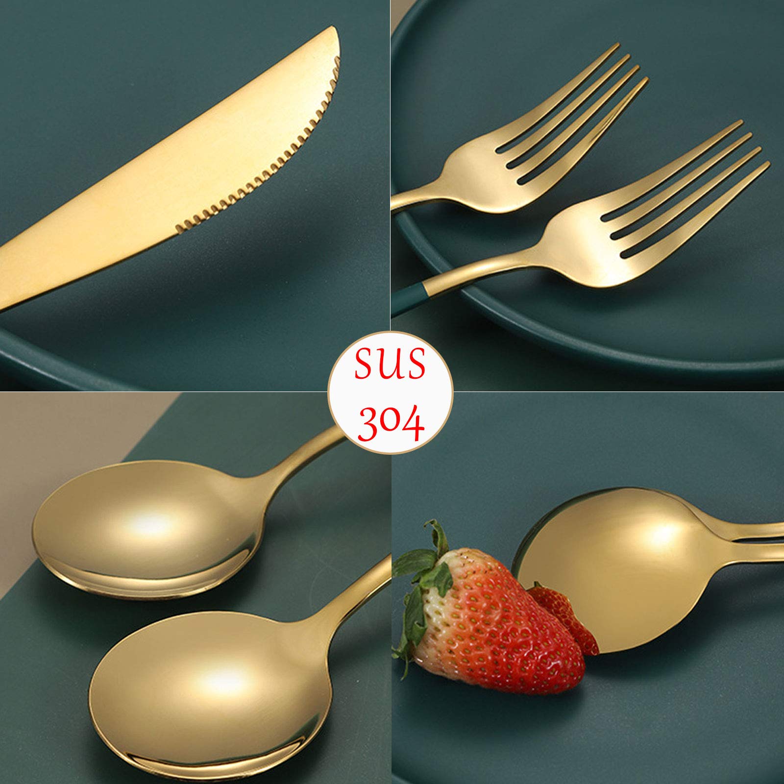 Vancasso Posate Oro, Posate Dorate 48 Pezzi Set Di Posate In Acciaio Inox Per 12 Persone, 12 Cucchiaio, 12 Forchetta, 12 Coltello, 12 Cucchiaino Tè - Foto 13