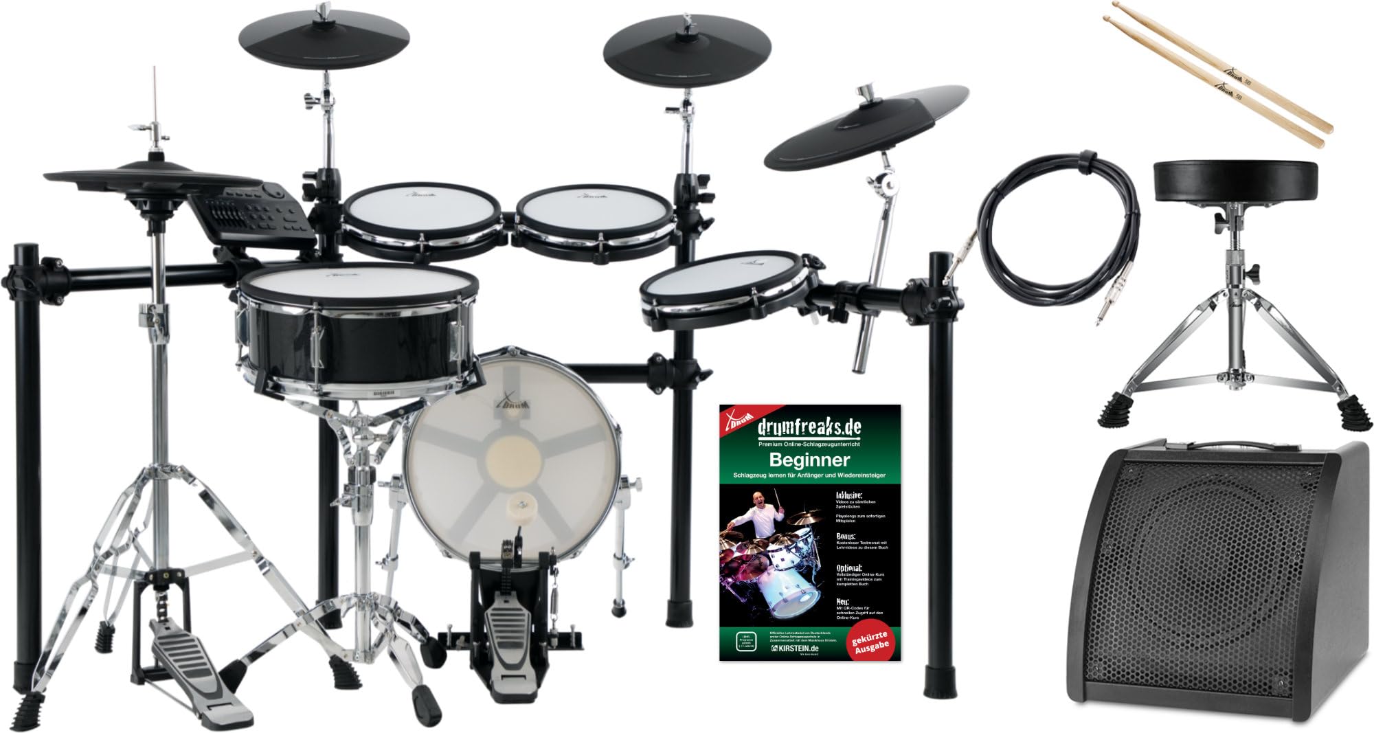 XDrum DD-650 Mesh E-Drum Kit Live Set, 1x pad cassa 14" con cassa in legno | Batteria elettronica con mesh heads a doppio strato, 1x pad rullante dual-zone 14" con cassa in legno, Modulo, Peso: solo 14